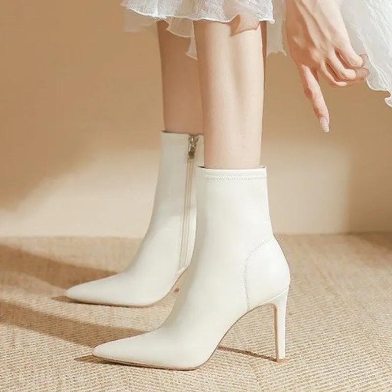 2024 Осень Женские Ботильоны Сексуальные Туфли-лодочки с острым носком на высоком каблуке Модные Ботильоны-Челси Для Похудения Женские Туфли На Шпильках