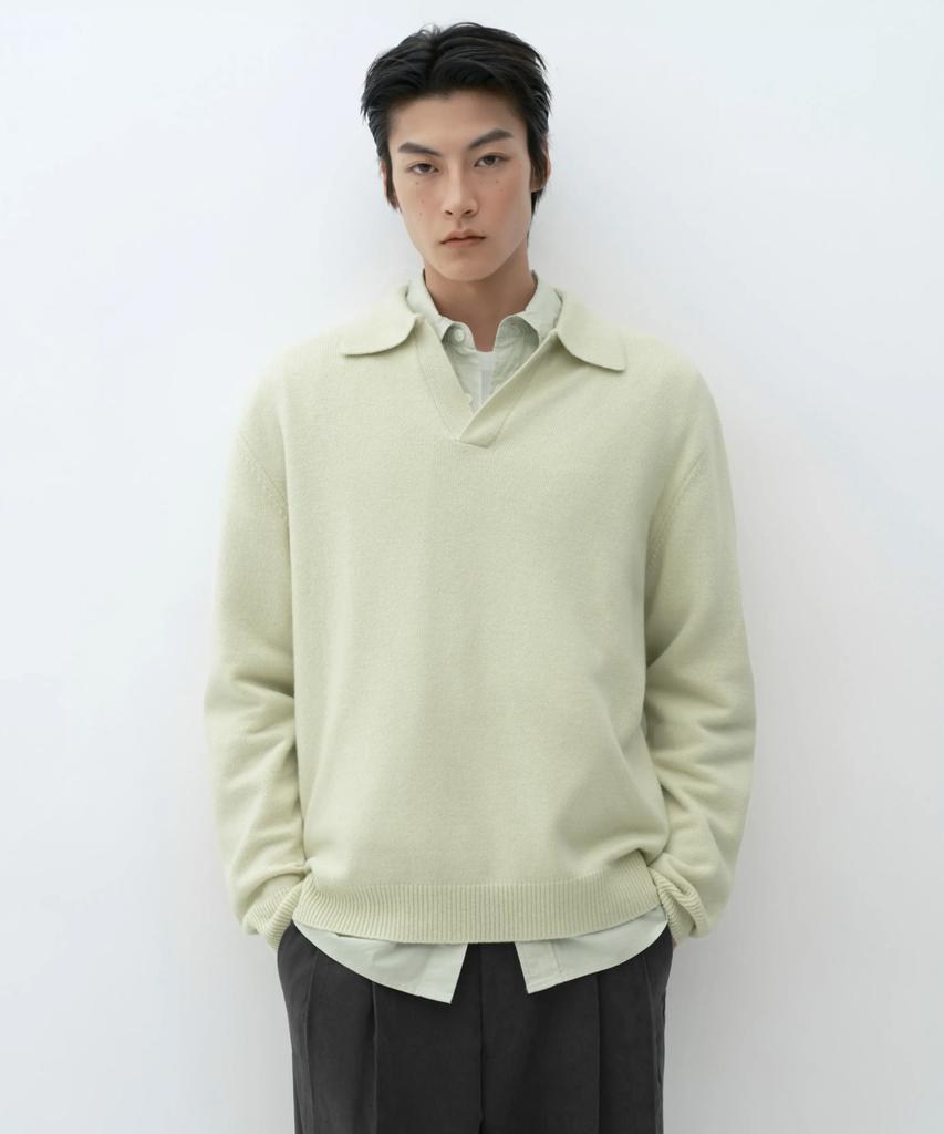 MUSINSA STANDARD [Victoria Wool] Slit Neck Collared Knit [Pale Green]