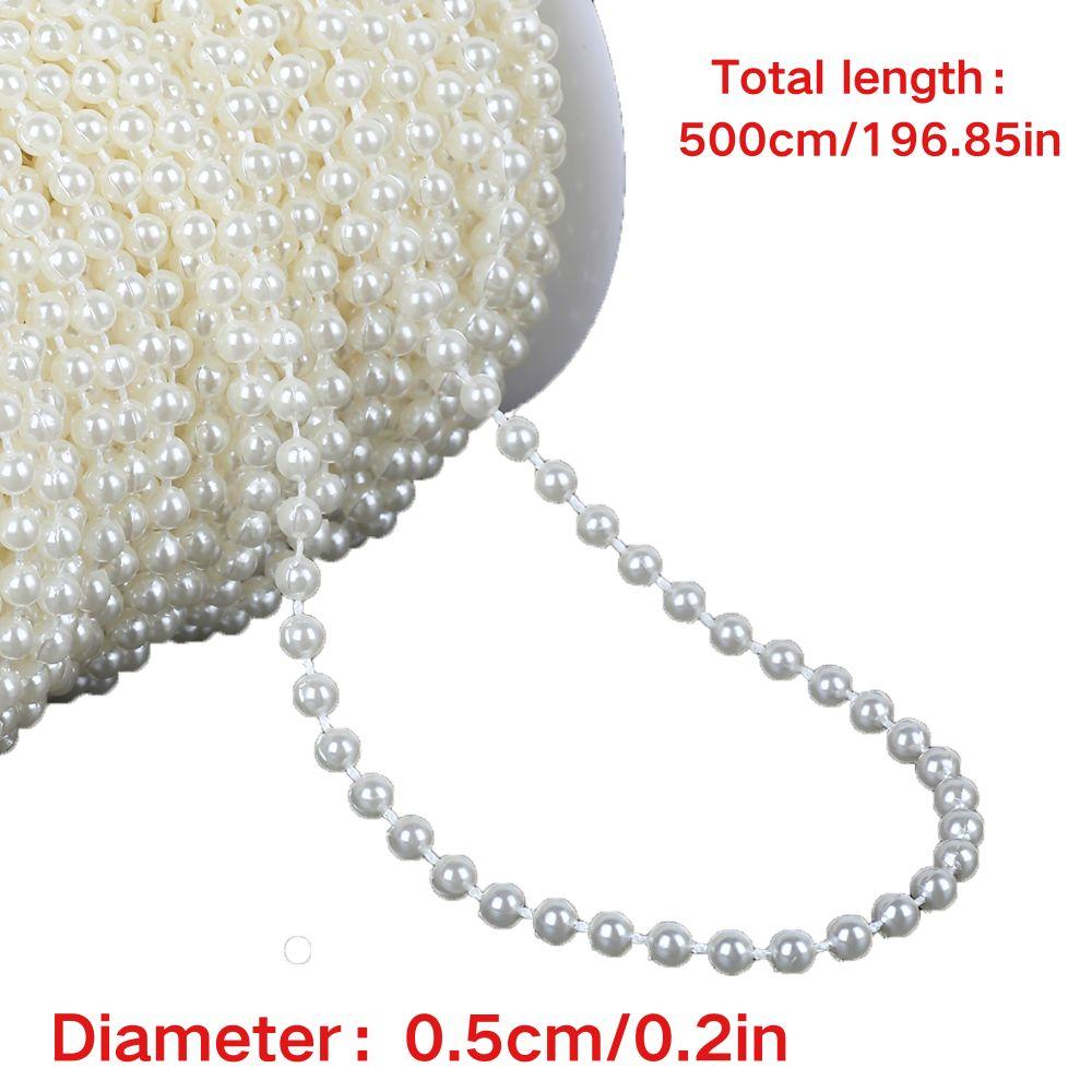 5 Meters Round Pearl Bead Chain, Diameter 0.4/0.5/0.6cm White Pearl Strands for DIY Jewelry Making, Wedding Party Decor YMY