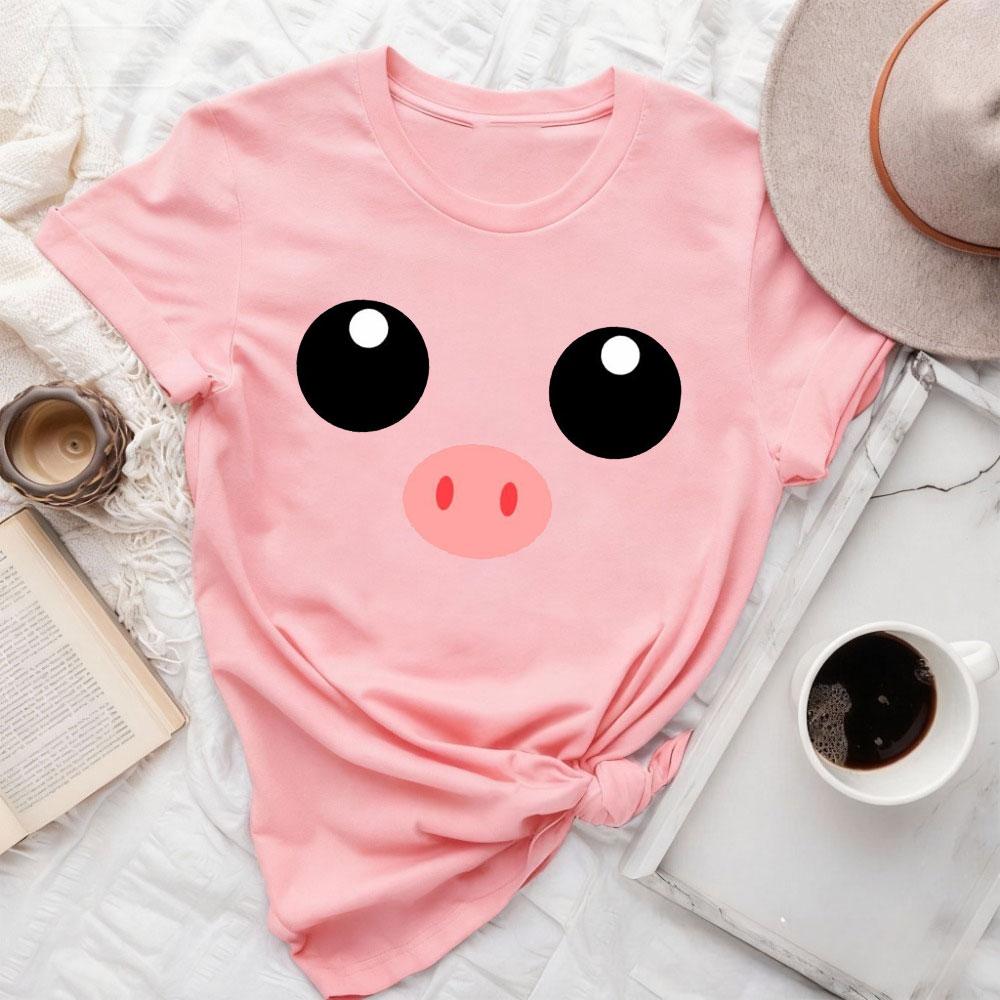 Pig Funny Cotton Unisex Unisex Pink T Shirt Funny Print Round Neck Tshirt Cute Graphic Tees Comfortable Personality Sweatshirt