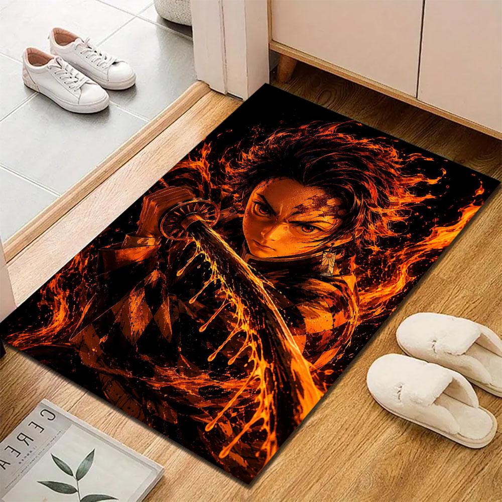 "Fiery Sword Warrior Anime Design" Patterned carpet, suitable as a non slip play mat for the living room and bedroom sofa