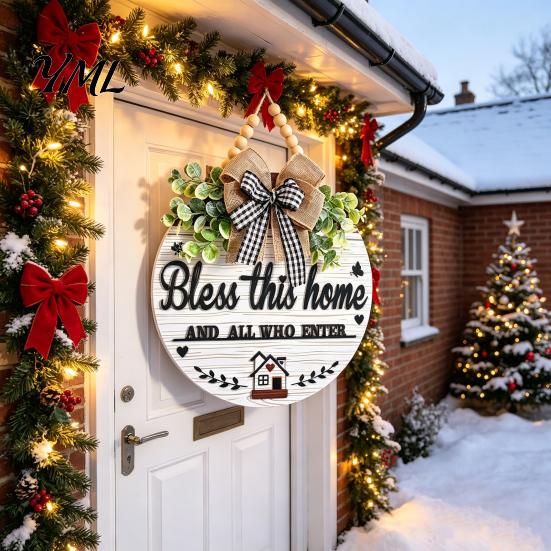 Decorative Signs for Living Room Welcome Sign Front Door Porch, Round Wooden Hanging Wreath Alternatives Plaque, Rustic Farmhouse Hanger, Thoughtful