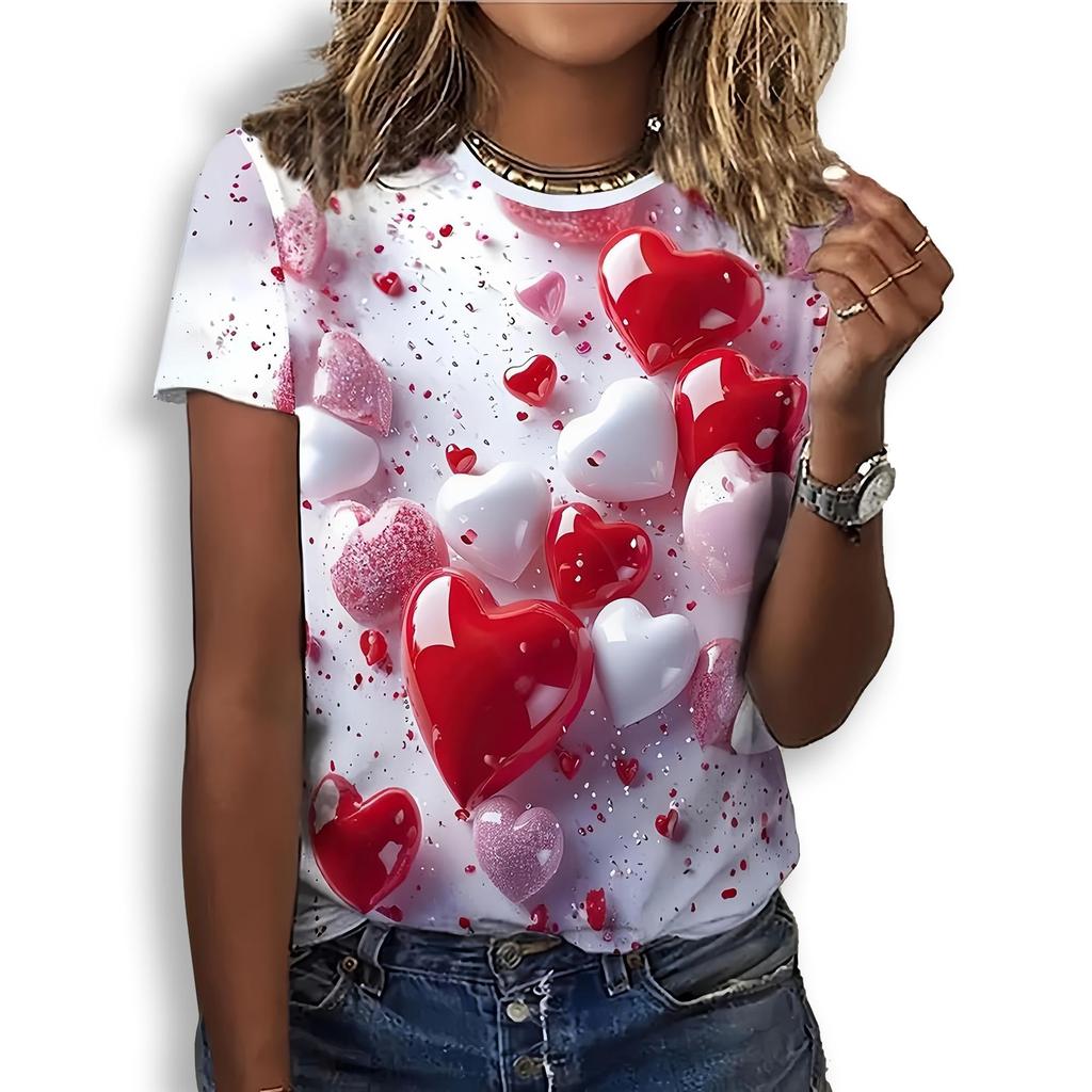 Fashion 3D Print T Shirt For Women Casual Round Neck Love Summer Short Sleeve Tops Hip Hop Trend Ladies Clothing Loose Girl Tees