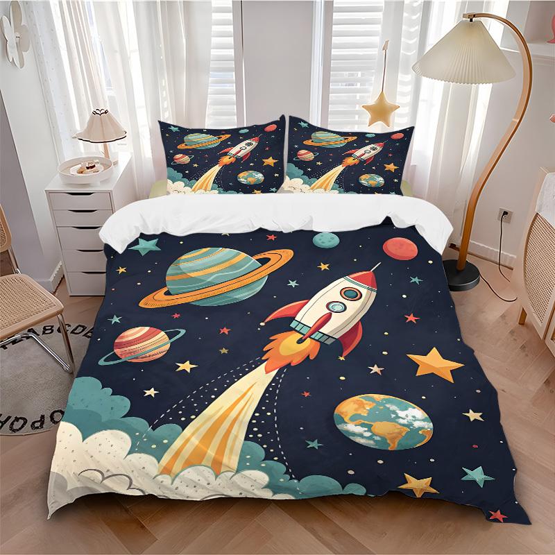 3pcs Space Adventure Bedding Set, Includes 1 Comforter + 2 Pillowcases, Without Pillow Inserts, Soft Comfortable, Lightweight Breathable021