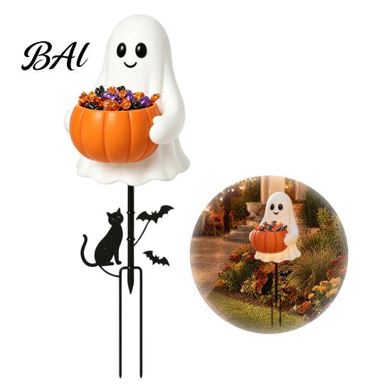 Decorative Ghost Bowl for Kids Halloween Candy Holder Garden Stake, Cute Glowing with Pumpkin Bowl, Party Props Entrance Outdoor Yard Sign Front