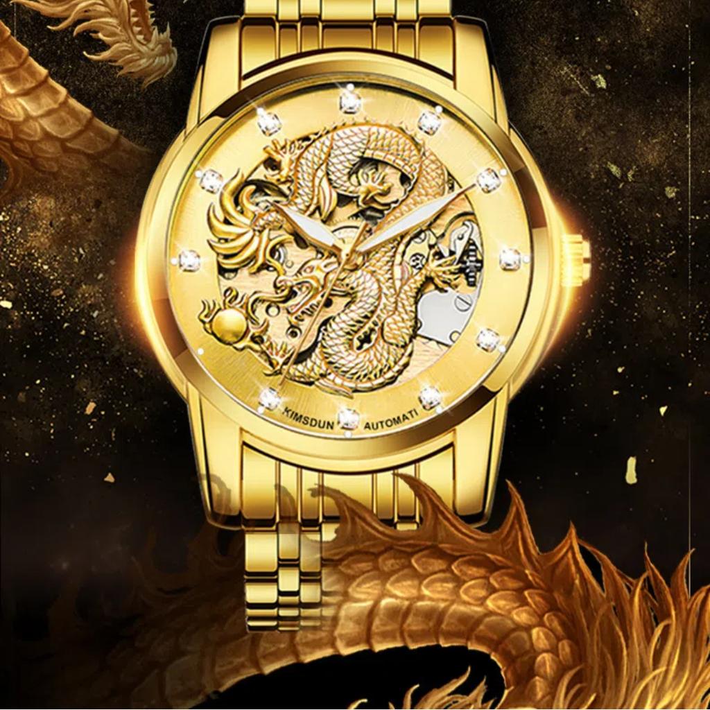 Мужские деловые часы с турбийоном и полыми автоматическими механическими часами, модные золотые часы с драконом и бриллиантами, водонепроницаемые светящиеся спортивные часы для мужчин