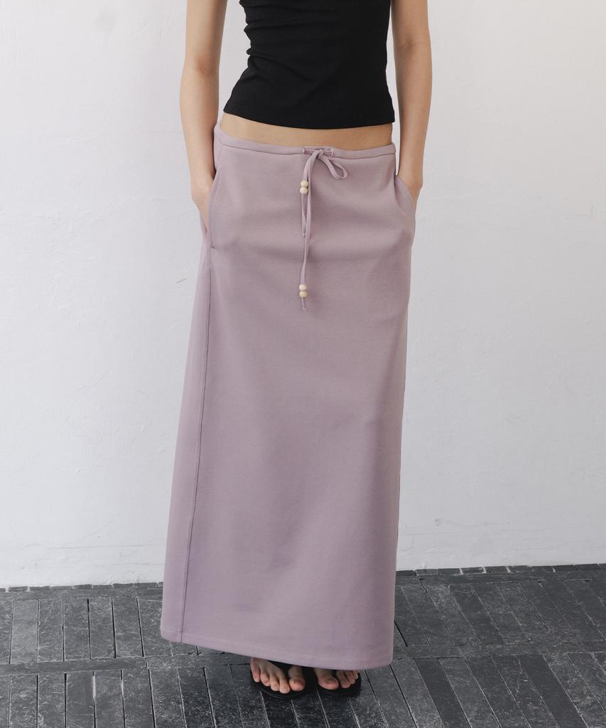 After Glow Wood Detail Drawstring Maxi Skirt_Taupe Pink