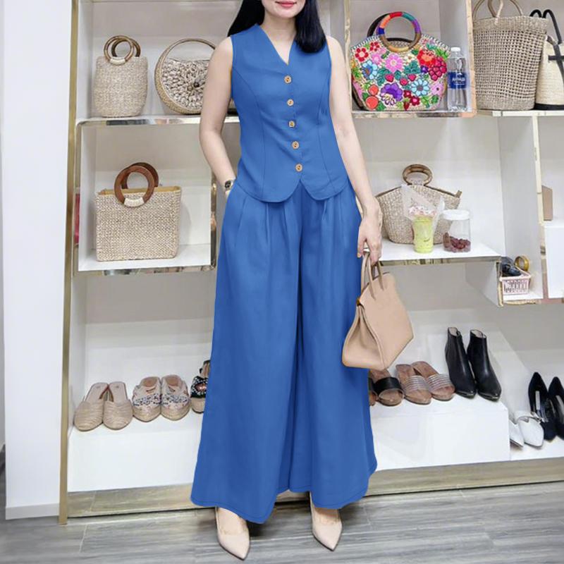 ZANZEA Женские топы и брюки, летние повседневные комплекты из двух предметов