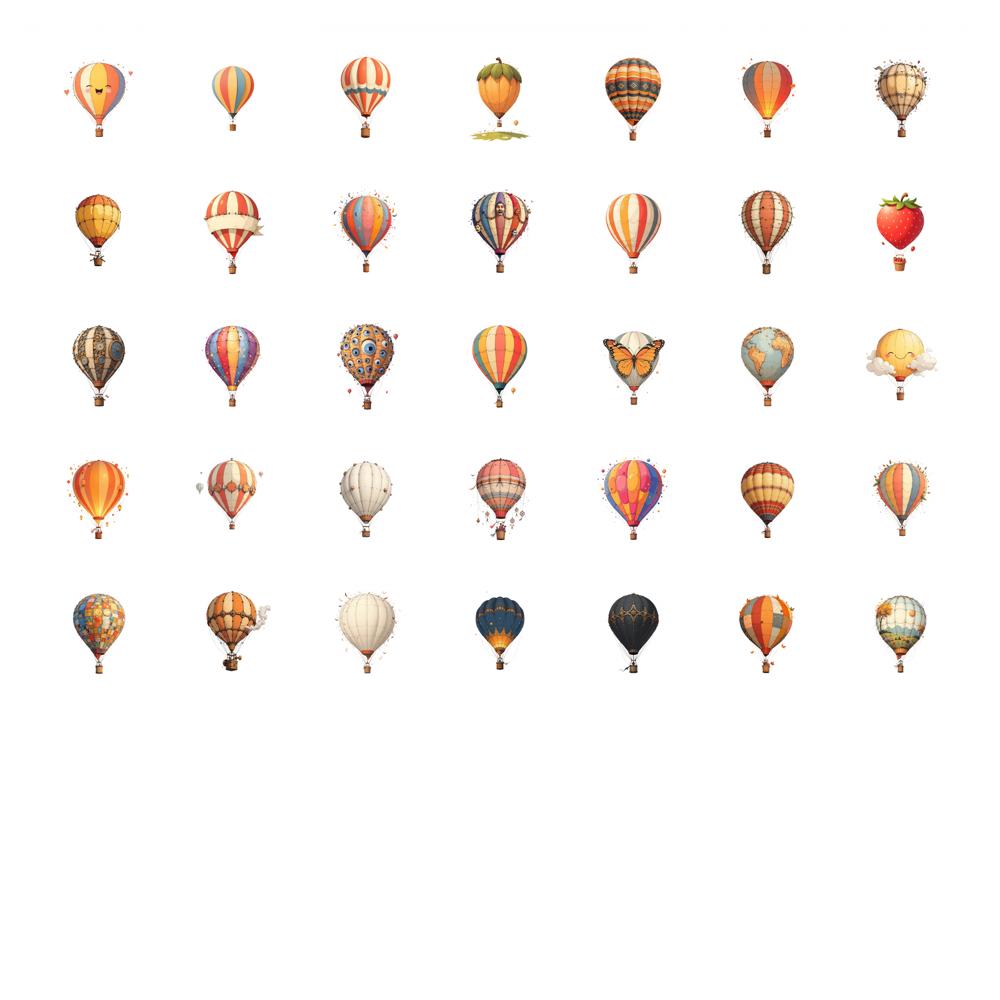 35pcs-100pcs Whimsical Hot Air Balloon Stickers Retro Sky Students Stickers DIY Stickers For Laptop Luggage Scrapbook