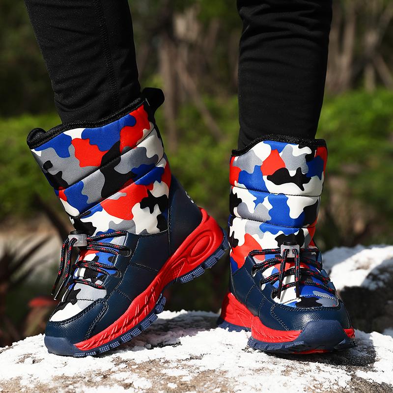 Winter Children's Velcro and Fleece Warm High Top Cotton Shoes Snow Boots Boys' and Girls' Short Boots High Boots