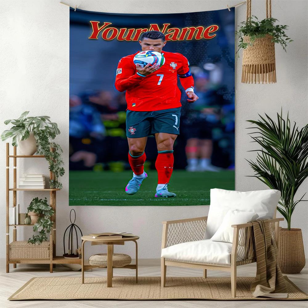 Cristiano Ronaldo Custom Your Name Wall Decor Tapestry Art For Pet Memorial Birthdaywedding Party Backdrop Family Gift