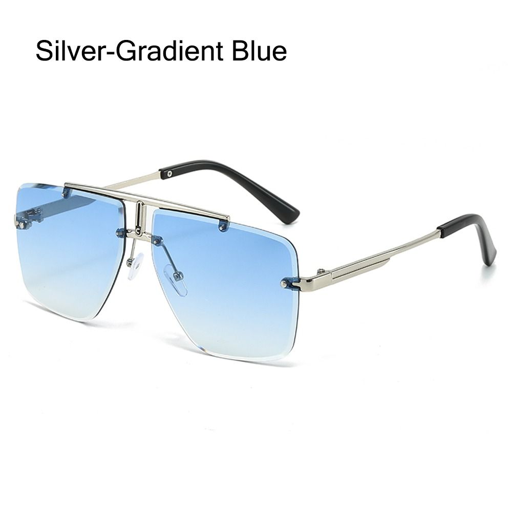 Oversized Double Bridge Frameless Sunglasses Vintage Square Frame Men's Shades Outdoor Gradient Lens UV Protection Sun Glasses