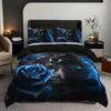 3Pcs 3D Black Cat Blue Rose Bedding Set, Floral Animal Duvet Cover Set (1 Duvet Cover + 2 Pillowcases, No Inserts)