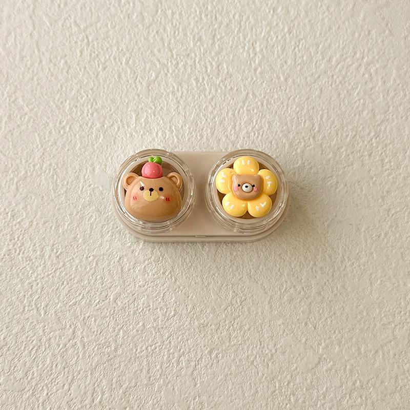 1pc Cute Animal Contact Lens Case Mini Contact Lens Box Portable Lightweight Travel Lens Care Tool with Tweezers