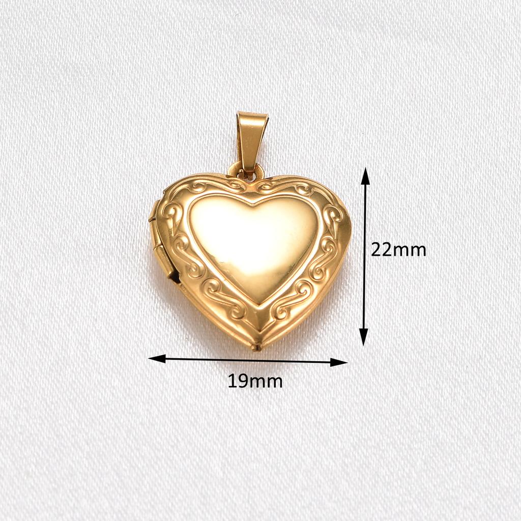 Stainless Steel Openable Carved Heart Photo Locket Pendant Picture Frame Box Charms Chain Necklace for Women Men Metal Jewelry