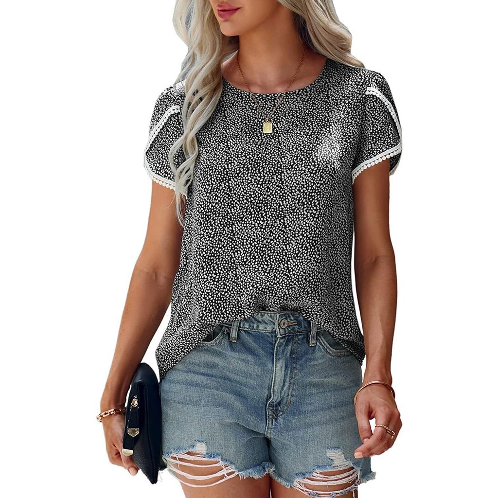 GMXIA Весна-лето Кружевная строчка с коротким рукавом футболка-основа для женщин