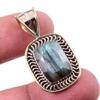 Natural Labradorite 925 Solid Sterling Silver Jewelry TwoTone Pendant 1.25" P7Y52