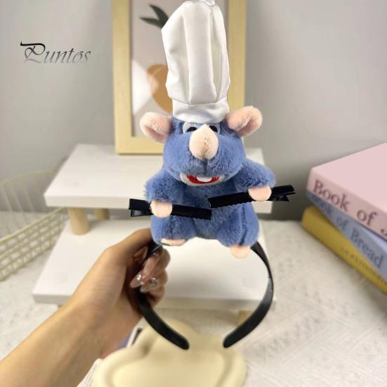 Повязка на голову Cooking Mouse King с 2 зажимами, легкая плюшевая повязка для волос с мышкой, нескользящая петля для волос с плюшевой игрушкой, аксессуары для волос для женщин и девочек, головные уборы