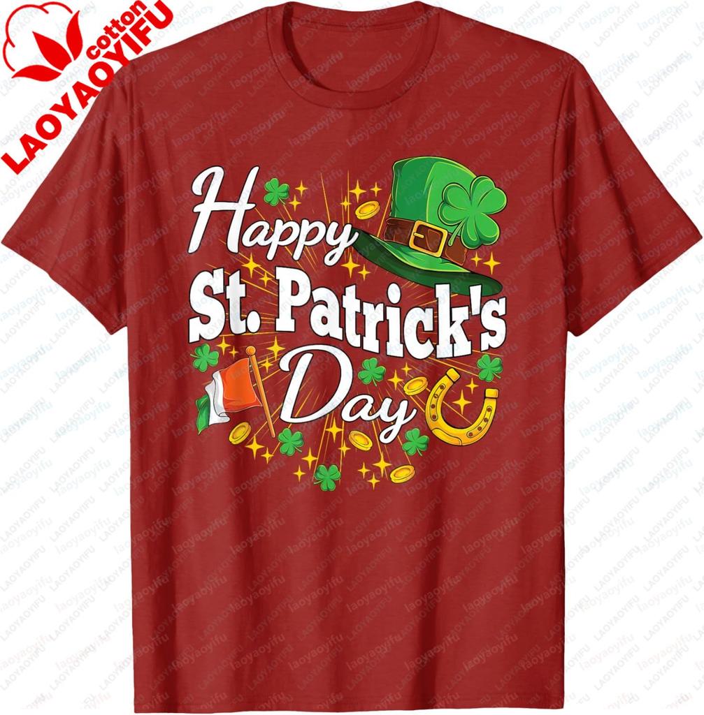 Happy St Patricks Day Shamrock Graphic Tee Breathable Cotton Short Sleeve Unisex TShirt for St Patricks Day