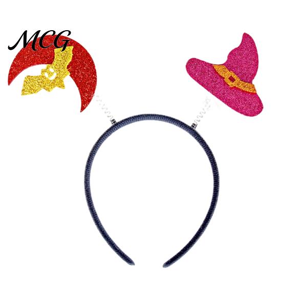 Festive Halloween Decoration Headband for Kids Adults, Glitter Pumpkin Bat Ghost Adjustable Hairband Skull Hair Accessories Cosplay Dress Up