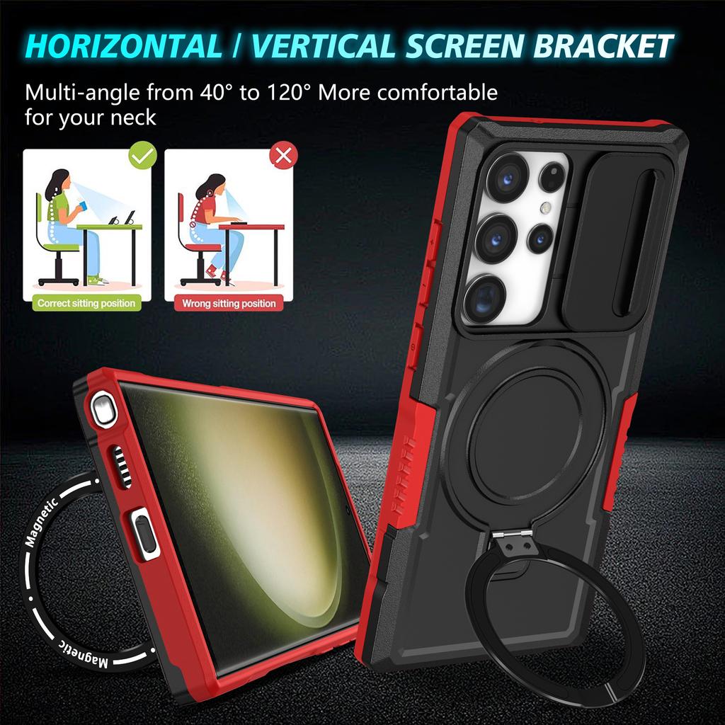Push Window Camera Magnetic Case For Samsung Galaxy S23 Ultra S21 Plus S20 FE Note 20 Hybrid Armor Stand Wireless Charging Cover