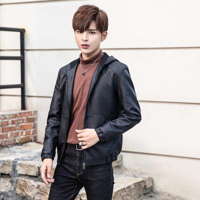 Мужская кожаная куртка из искусственной кожи, мужская приталенная куртка с капюшоном в корейском стиле, повседневная куртка для мотоциклистов