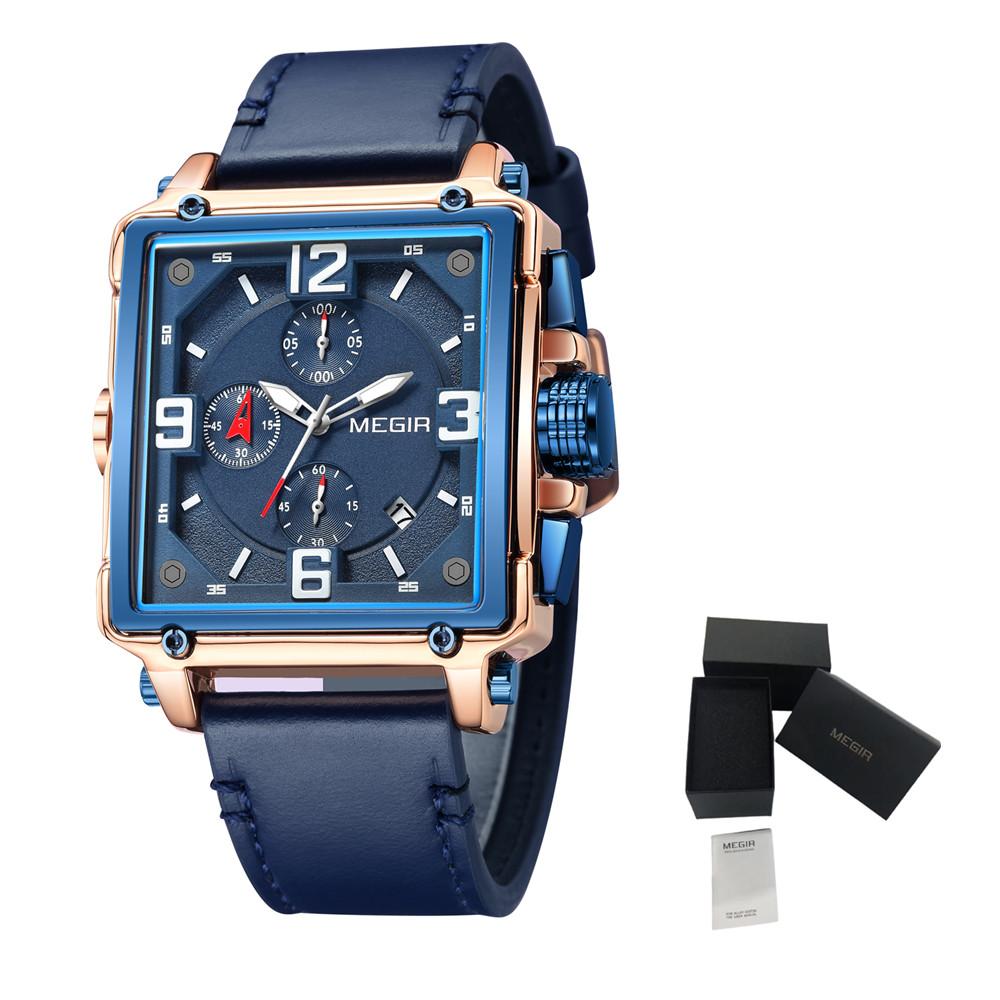 MEGIR Fashion Watches for Men Waterproof Calendar Luminous Quartz Wristwatch Leather Strap Chronograph Clock Reloj Hombre 2061