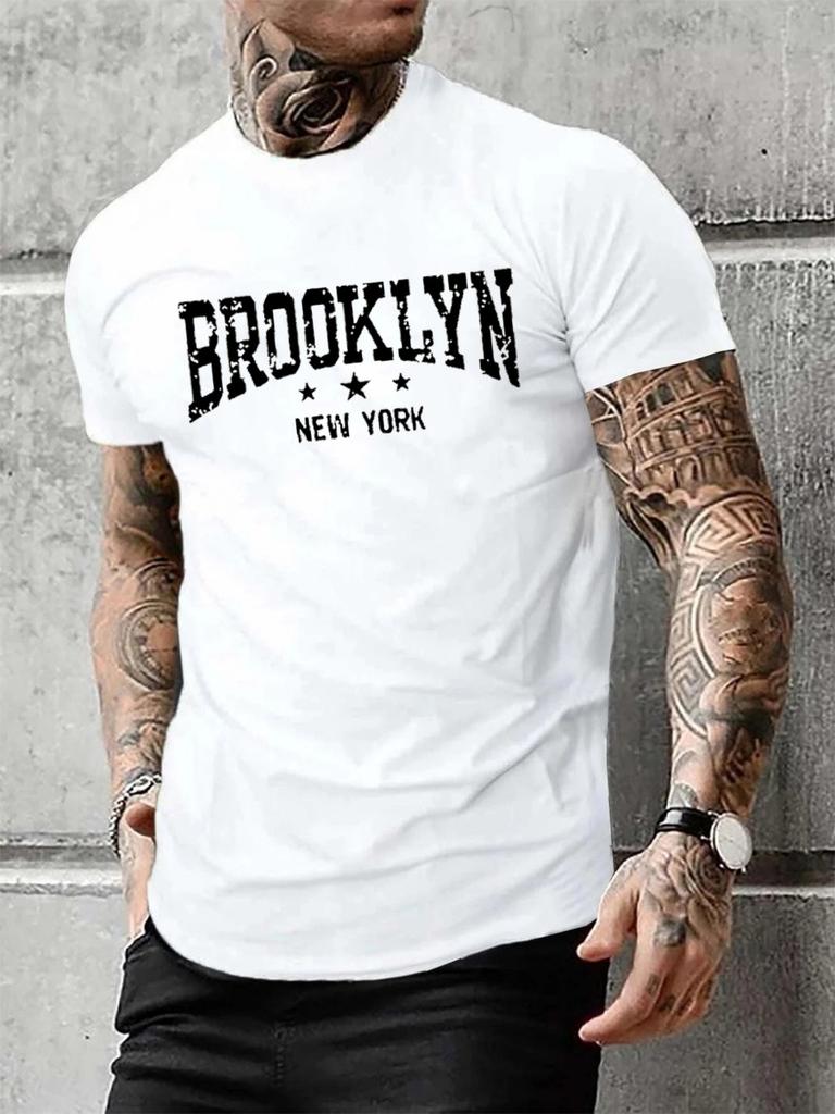 Мужская летняя повседневная свободная футболка с принтом в виде букв Brooklyn New York с круглым вырезом и короткими рукавами
