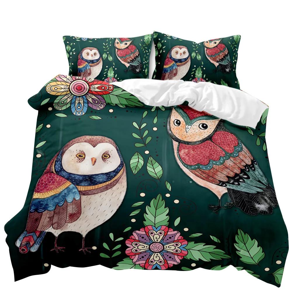 Owl Duvet Cover Set Cute Owl For Kids Boys Girls Cute Animal Bedding Set Bedclothes Double Queen King Size Polyester Qulit Cover