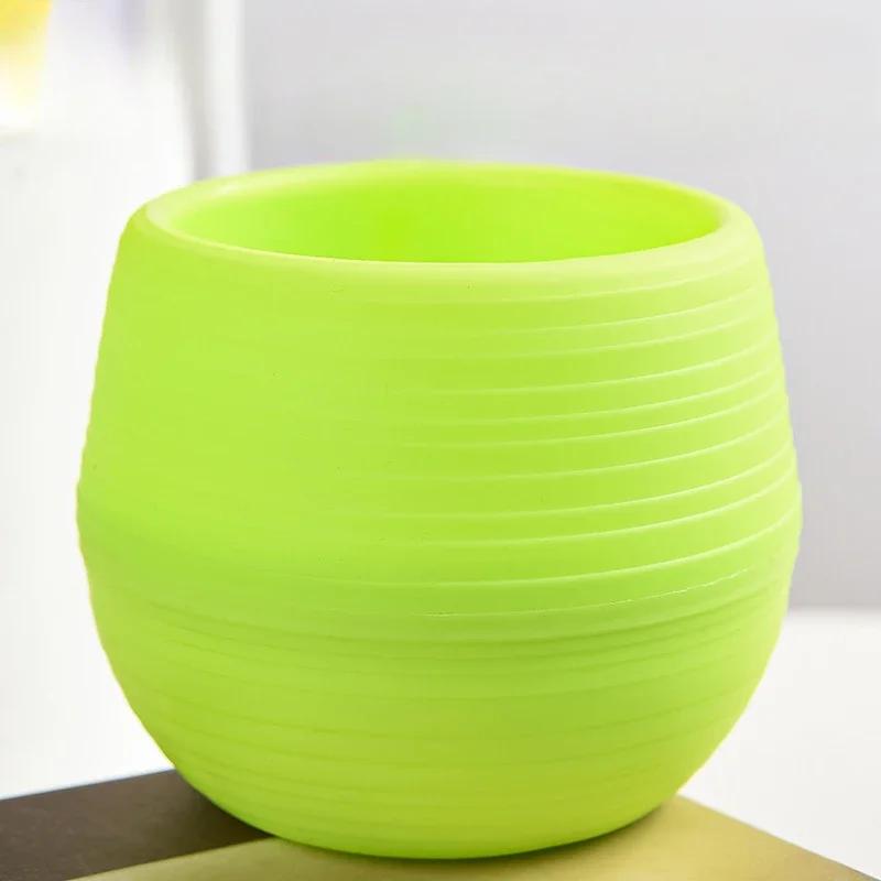Mini Flower Pots Colourful Round Plastic Plant Flower Pot Succulents Pot Garden Home Office Decor Plastic Nursery Pots Planters