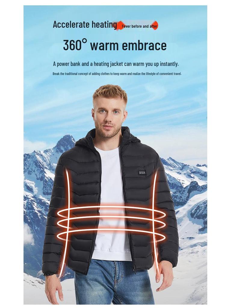 USB Heated Cotton Coat with Four-Zone Heating for Autumn and Winter