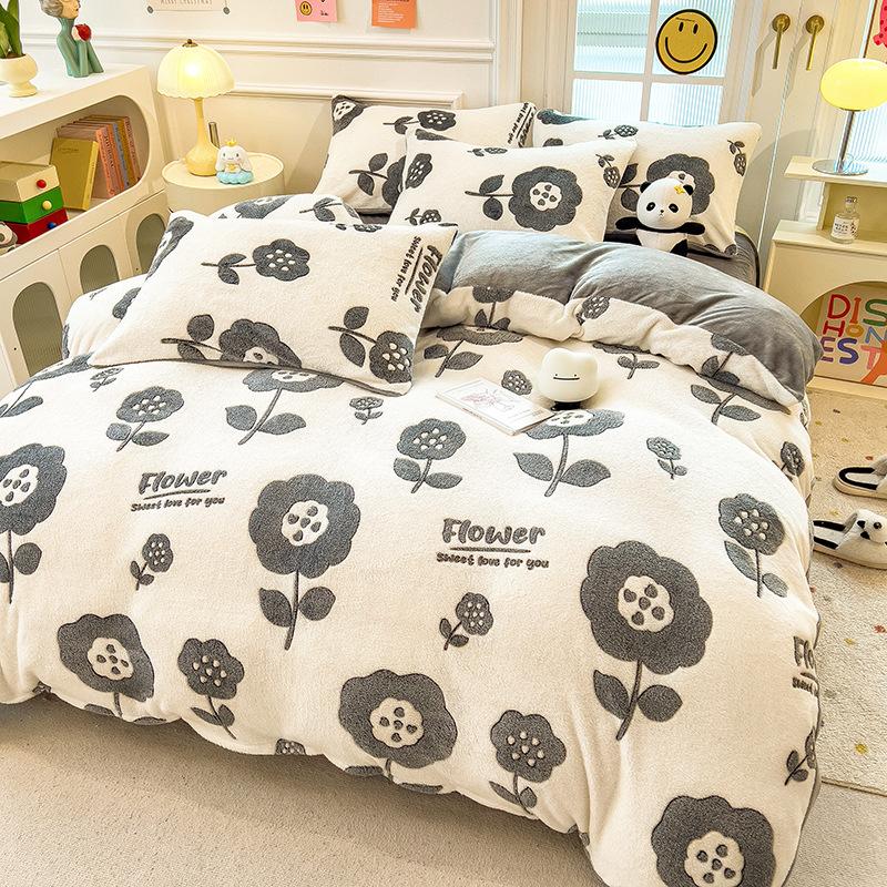 Зимний комплект постельного белья из молочного флиса, четырехпредметный, двусторонний флис, утолщенные простыни, пододеяльник, наволочка