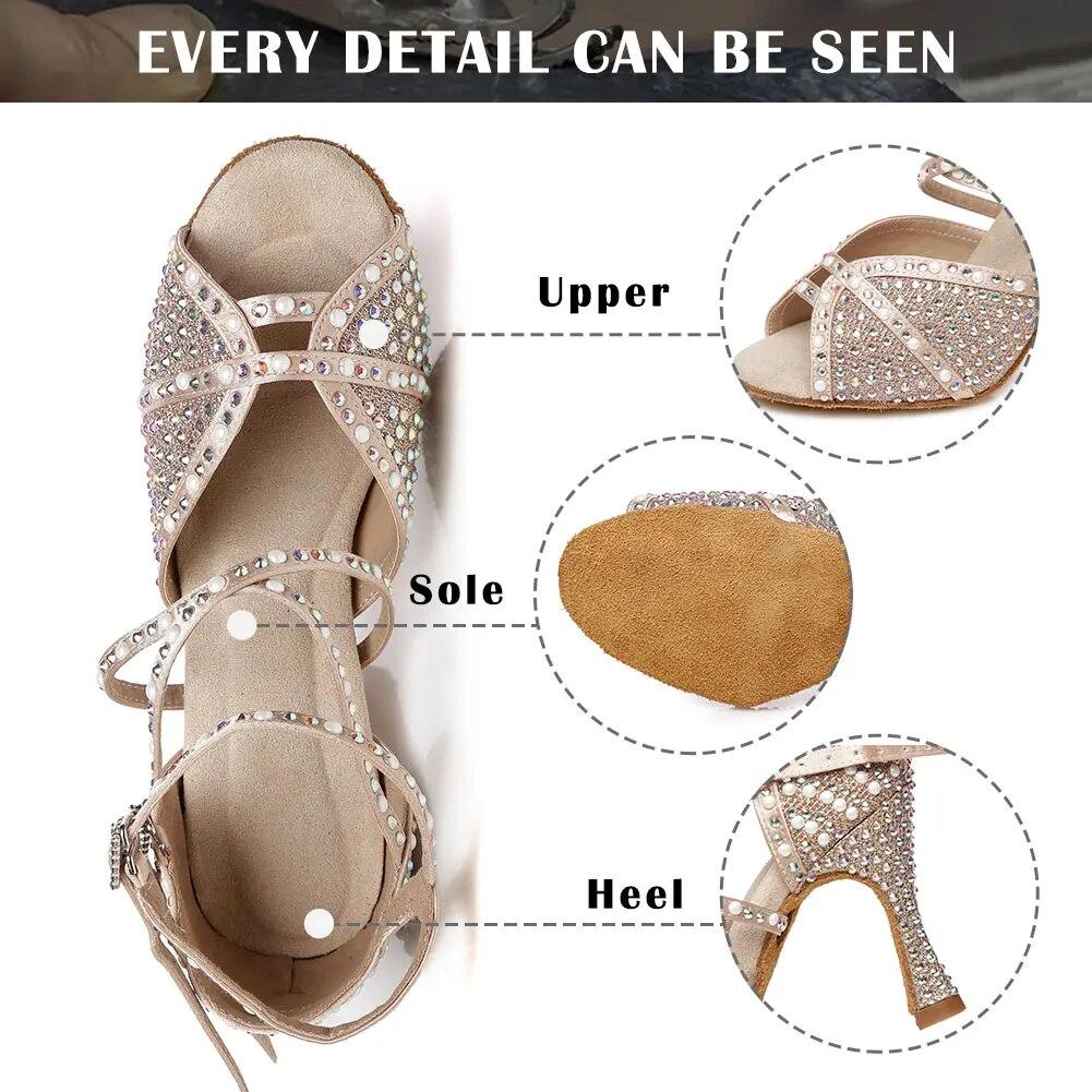 Party Dance Shoes Ladies Salsa Black Red Tango Shoes Latin Dance Shoes Girls Thin Heel Open Toe Ballroom Dancing Shoes
