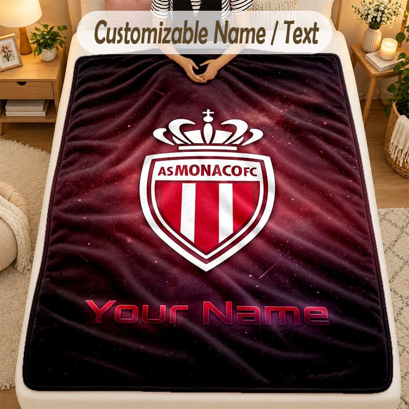 Flannel BlanketMonaco FC Custom Name Text Personalized Soft Warm Throw Blanket Home Decor Gift