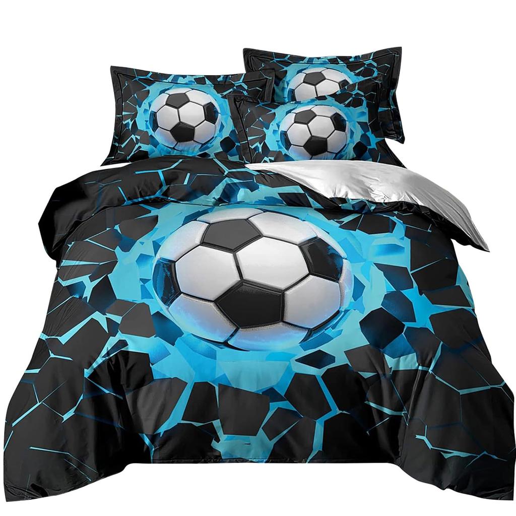 Blue Flame Football Three-piece Quilt Cover 3D Digital Printing Bedding Set Bed Cover