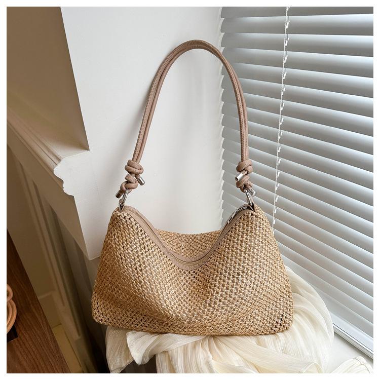 Woven Straw Tote Bag for Women Summer Beach Handbag with Zipper Closure KTB
