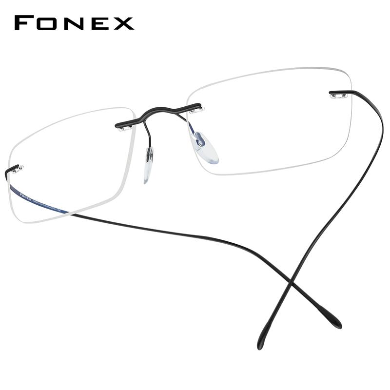 FONEX B Titanium Glasses Frame Men New Brand Design Rimless Square Eyeglasses Frameless Women Ultralight Japanese Eyewear 85634