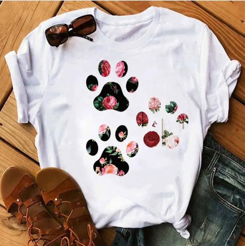 Dog Paw Cute Feet Dog Claws Short Sleeve T-shirt Men's and Women's Fashion Tops Cartoon Oversized T Shirt Kawaii Clothes Tee