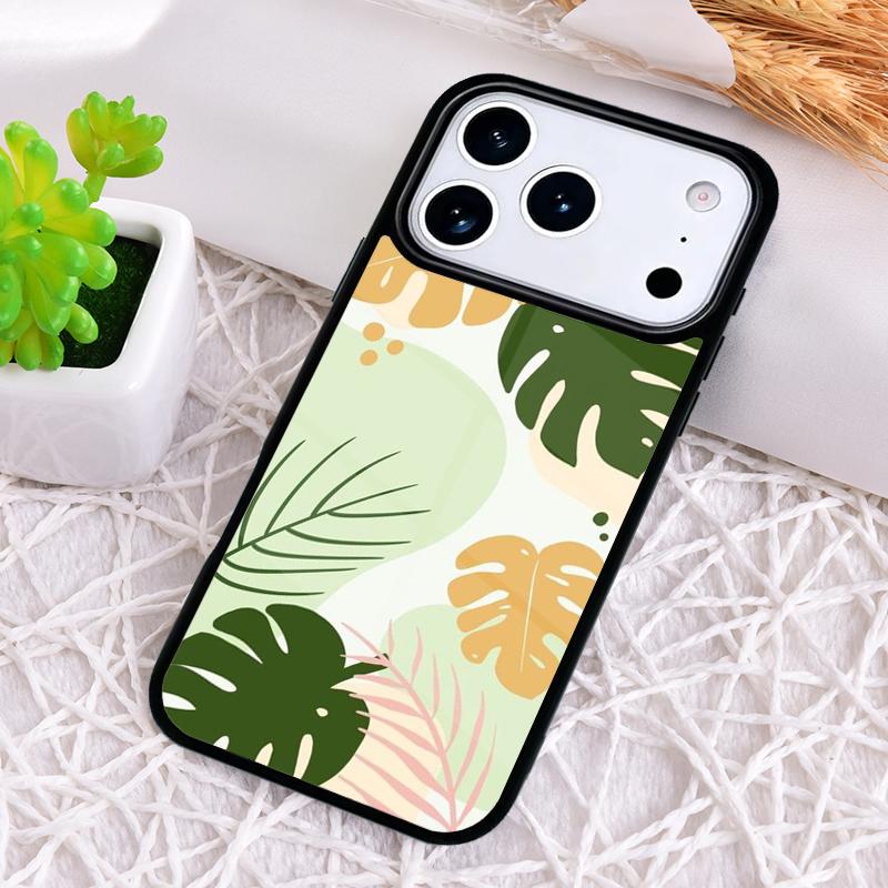 Зеленый чехол-лист Монстеры для iPhone 17 Air 16 15 11 12 14 13 Pro Max Ударопрочный чехол