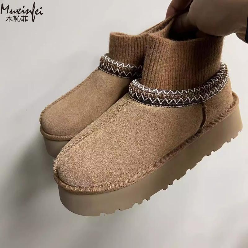 Women's velvet socks with ethnic snow boots, winter new warm and casual thick soled cotton shoes, fashionable short boots