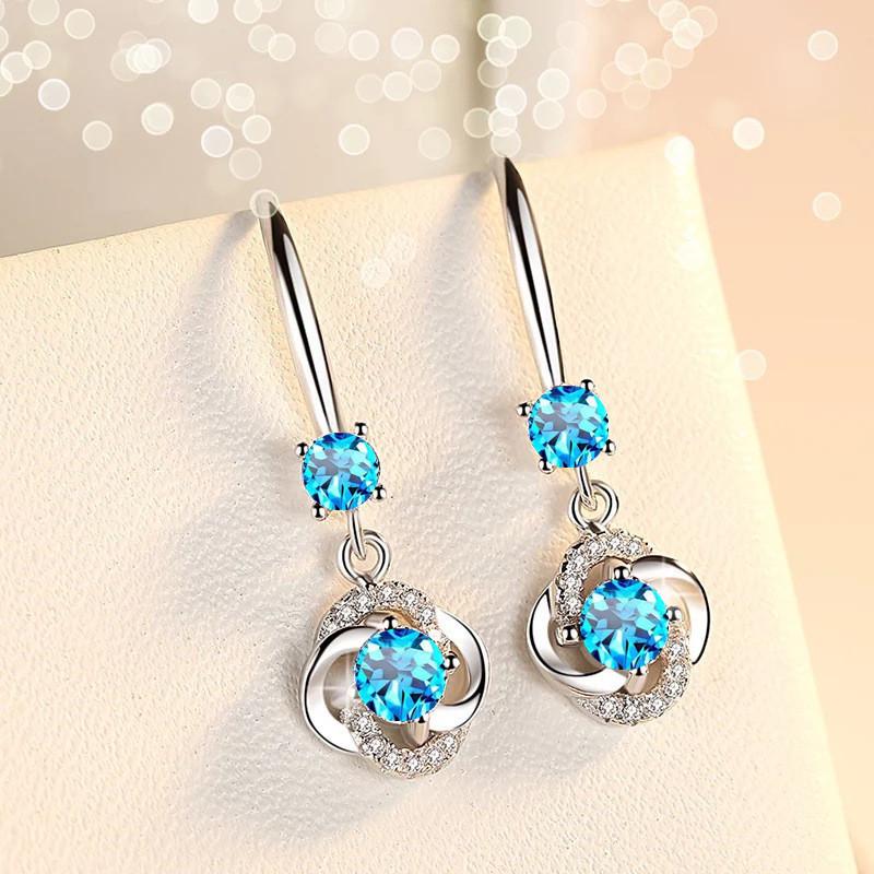 New Temperament Earrings Imitating S925 Silver Water Drop Zircon Medium and Long Four-leaf Clover Simple Earrings