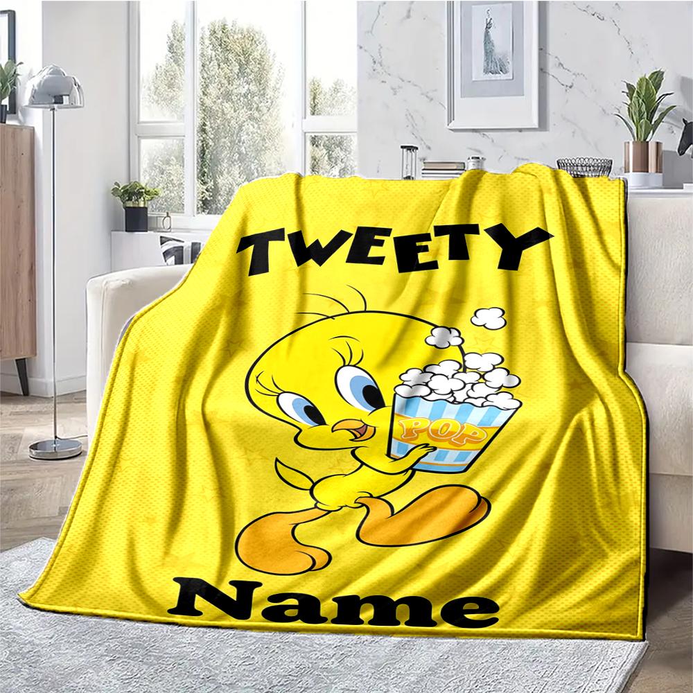 Custom Name Tweety Theme Printed Blanket - Perfect for Couch, Bed, Travel & Outdoor Use | Machine Washable, Cozy & Durable.