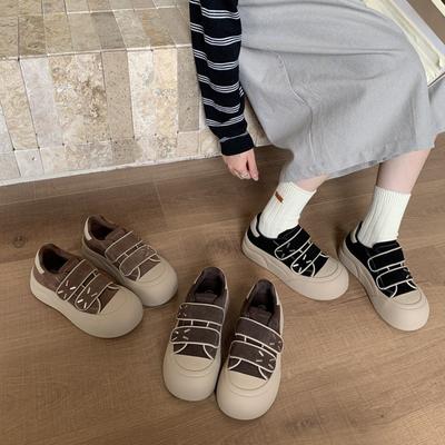 Белые туфли на платформе на липучках женские 2025 новые популярные универсальные повседневные уродливо-милые туфли с большой головой студенческие туфли на маффиновой подошве