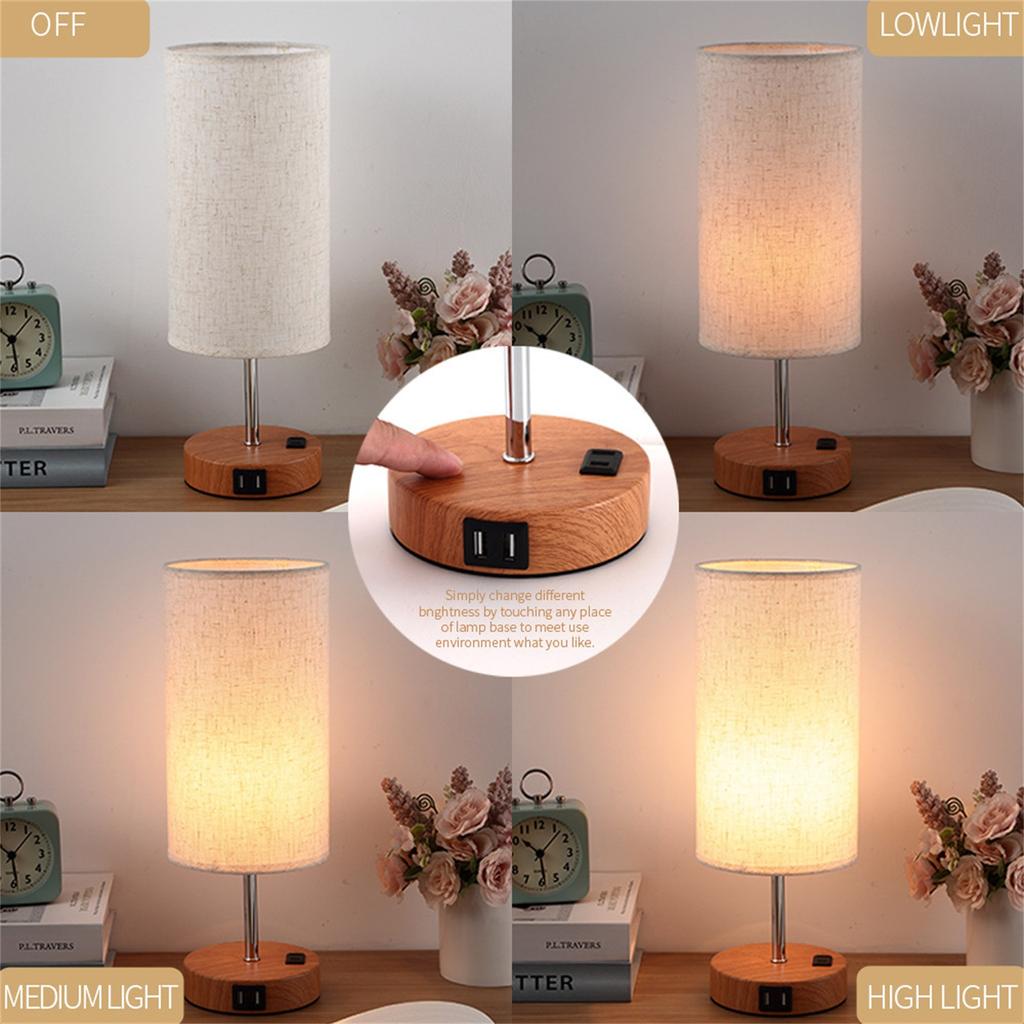 USB настольная лампа, деревянная прикроватная лампа, тумбочка, настольная лампа с цилиндрическим абажуром, теплая настольная лампа, домашний декор