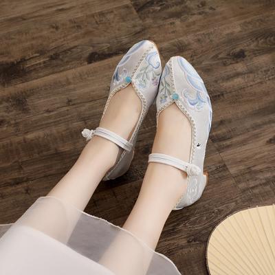 Yunxiao 2023 Весна Туфли на низком каблуке с острым носком из вышитой ткани для женщин