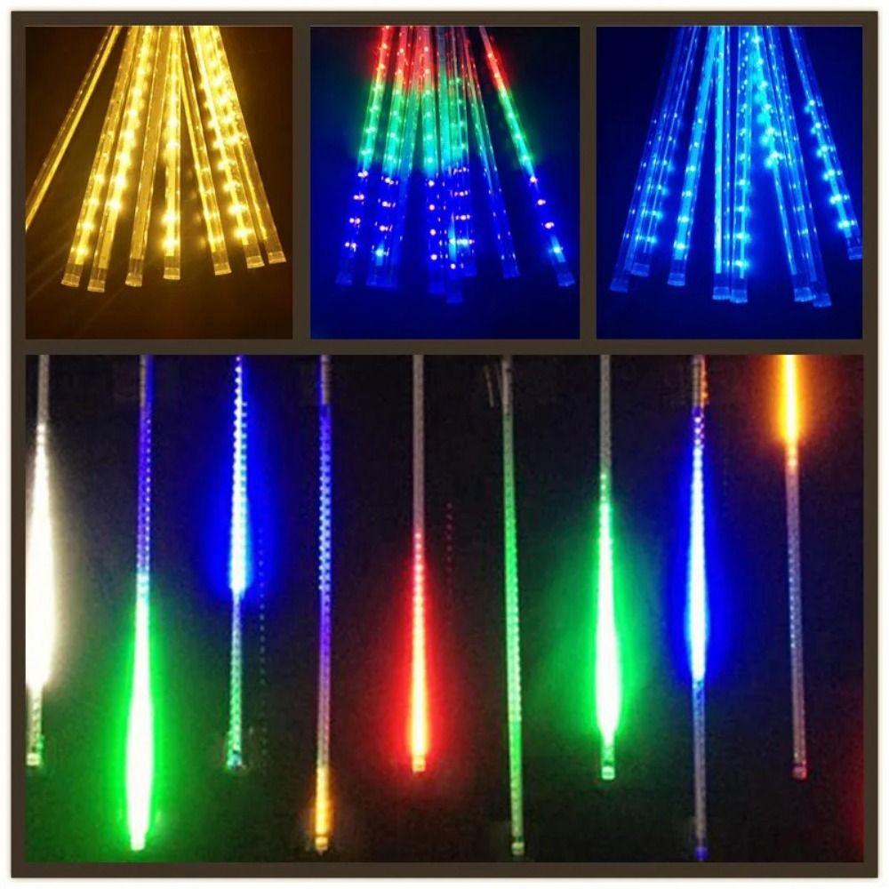 Multicolor Solar LED Christmas Lights Waterproof IP65 Outdoor Raindrop Lights Sparkling 8 Tube Holiday String Lights Tree