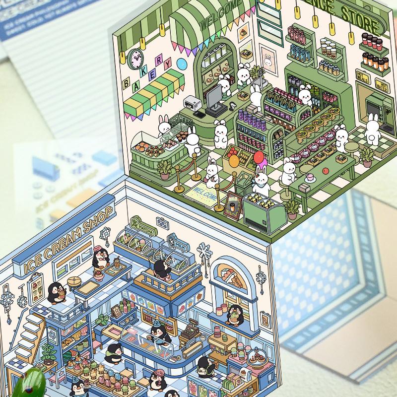 Мультфильм 3D Ландшафтный дизайн Наклейки Миниатюрная сцена Сделай Сам Сцена из домика Складывание и наклеивание Ручной счет Милый подарок для ребенка