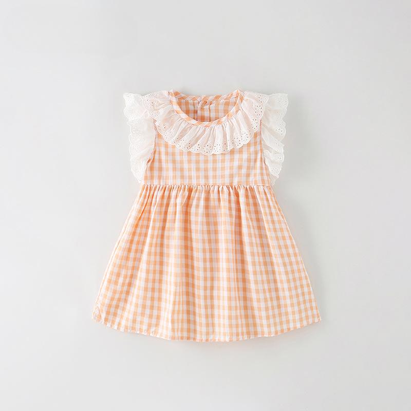 Girls Dress Summer Dress New Children Casual Plaid Skirt Foreign Style Princess Dress