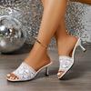 Fashion Lace High Heels Sandals for Women 2025 Summer Lightweight Comfortable Slippers Woman Plus Size Thin Heeled Square Toe Slippers