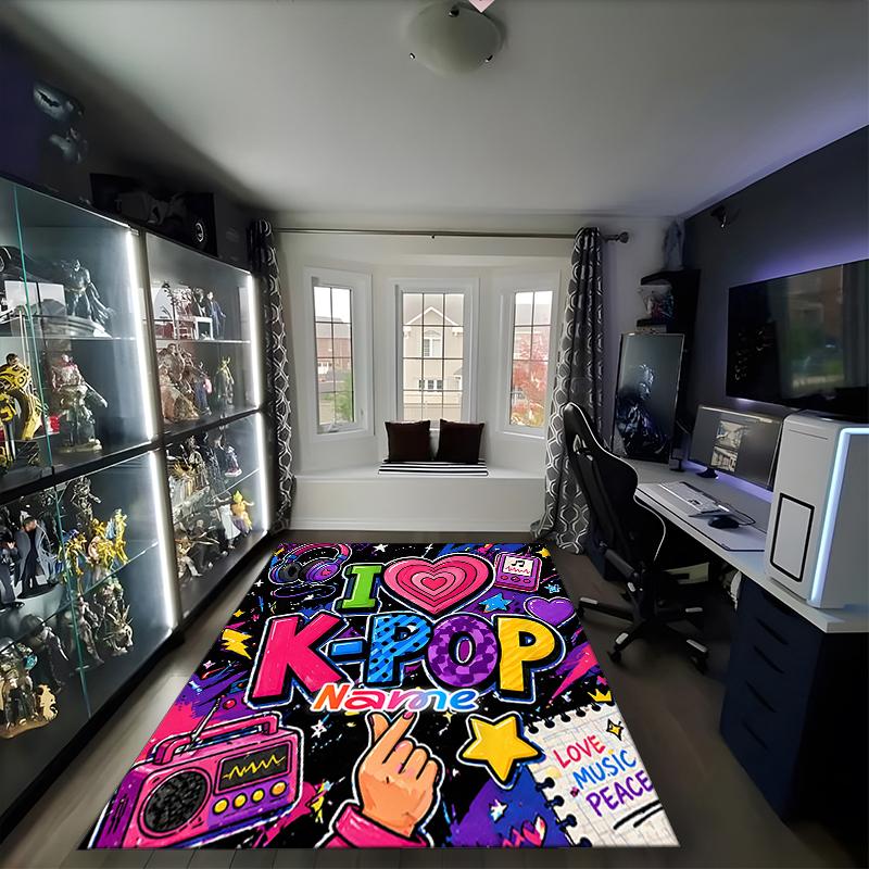 1PC Custom Name K-Pop Love Peace Theme Floor Mat Ideal for Living Room, Game Rooms, Office, Bedroom,Floor Mat Playful Design